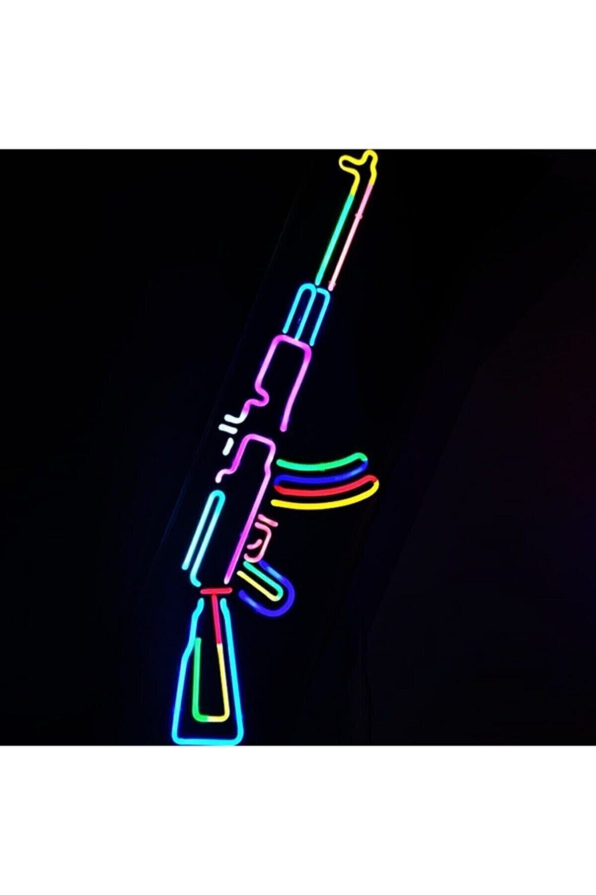 Saatistan Renkli Neon Led Tablo, Ak47 Temalı Dekor, Modern ve Canlı Tasarım
