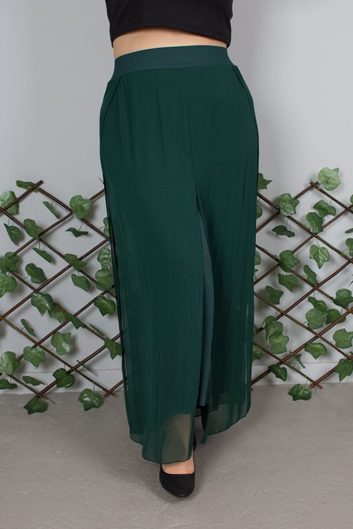 Truva XXL-Plus Size Chiffon Green Baggy Trousers – Candy Fabric Inside, Comfortable and Stylish Design between Sizes 44/54 6