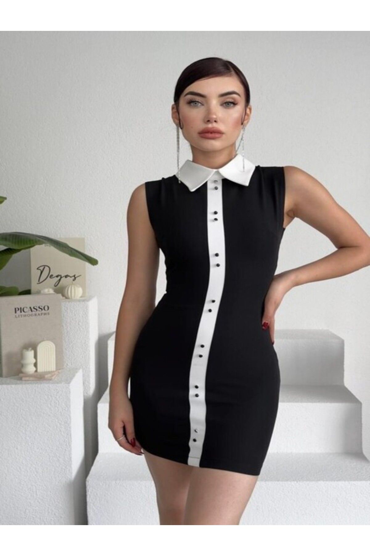 ETİKAFASHION Karina Yaka Detay Elbise-00345