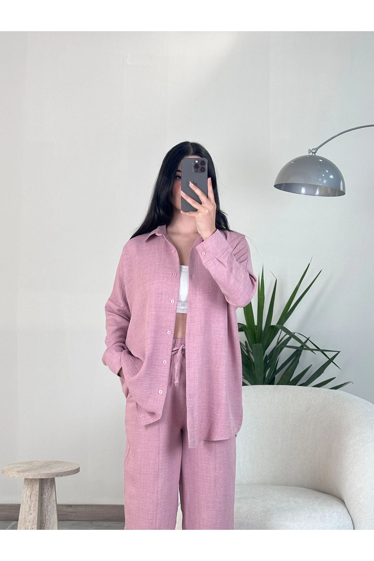 Kyra Studios Pembe Keten Alt Üst Takım 1021