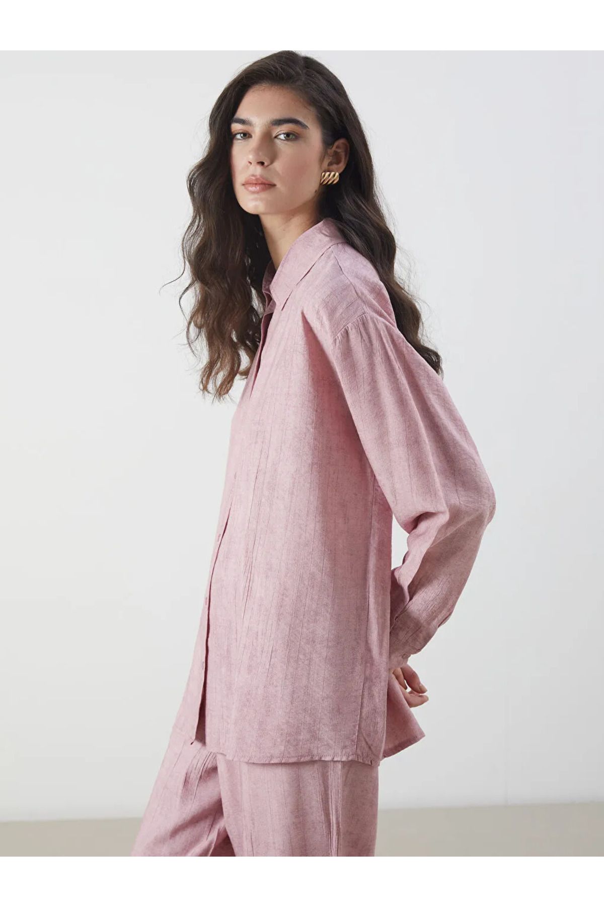 LC Waikiki LCW Modest Pembe Dokulu Kadın Gömlek Tunik