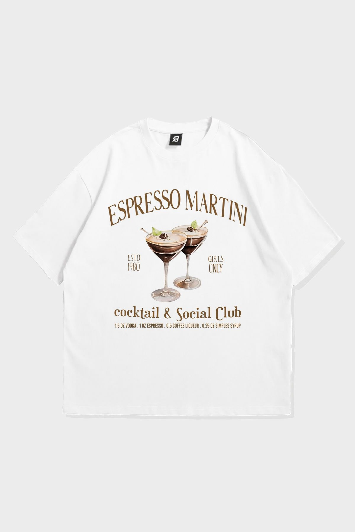 3 ROPE Espresso Martini Baskılı Oversize Beyaz Unisex T-Shirt Tişört