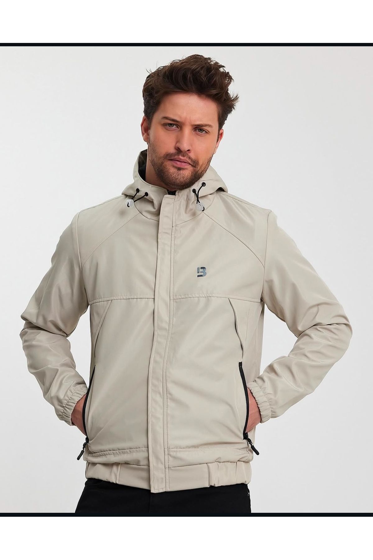 Renvo butik Erkek Siyah Su Geçirmez Kapüşonlu Spor Ceket