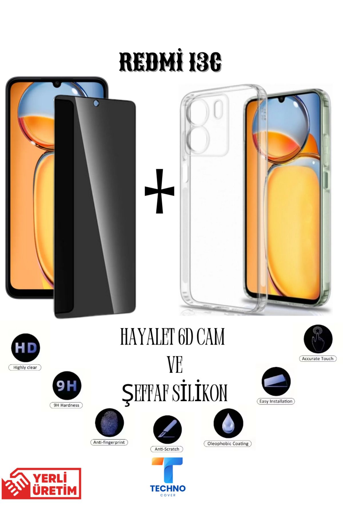 foxpower Redmi 13C Hayalet Ekran Koruyucu ve Şeffaf Kılıf 2li Avantajlı Paket