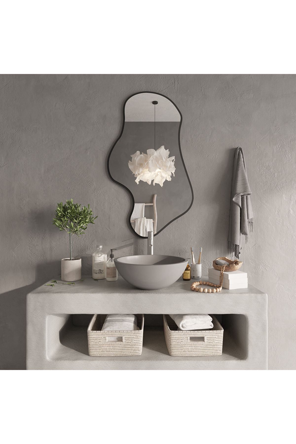 Aypars Atölye 70x119 cm Asimetrik Duvar Aynası – Siyah Kenarlı, Modern Büyük Boy Dekoratif Aksesuar