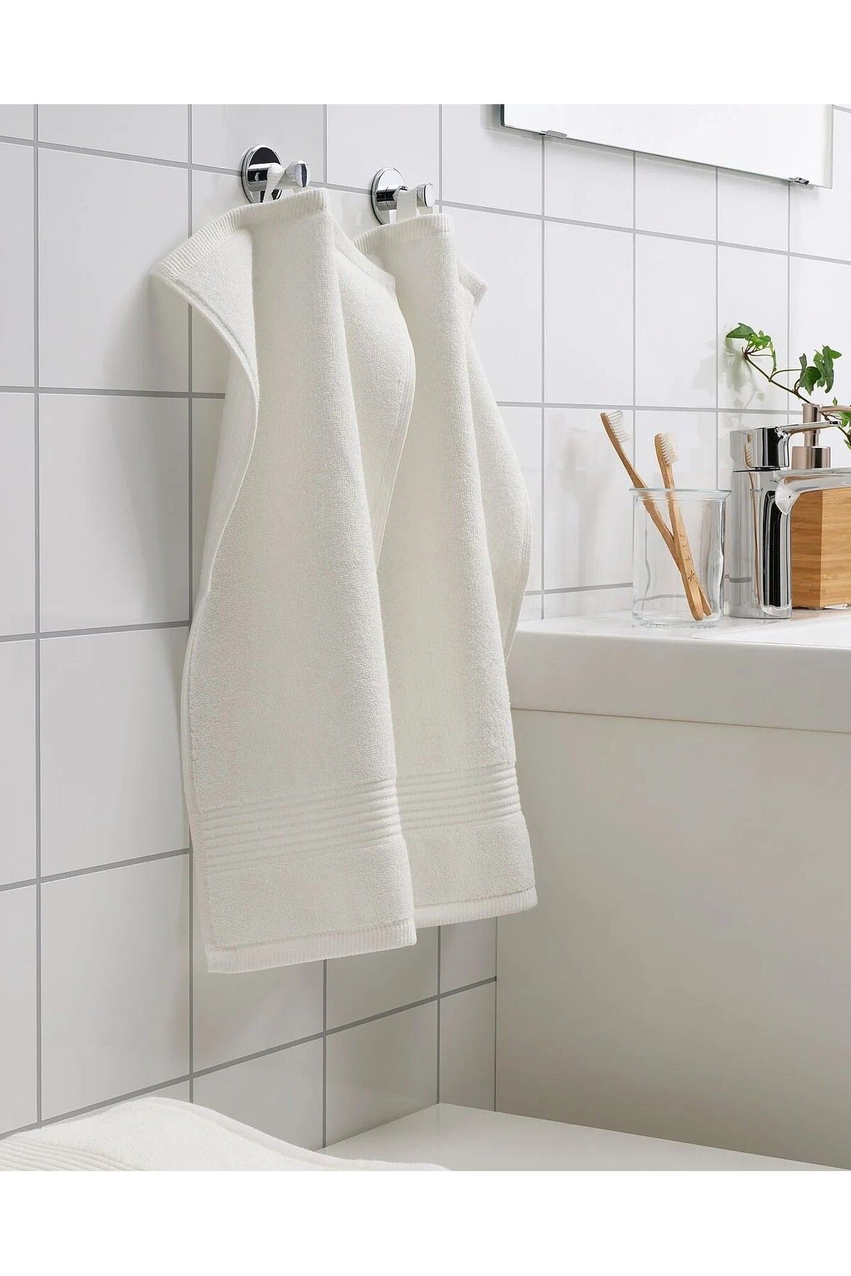 IKEA QUİCK 3 Adet Çizgili Havlu 30x50 Cm İkea 3'lü Set Askılı Banyo Havlusu Beyaz Renk El Yüz Havlusu