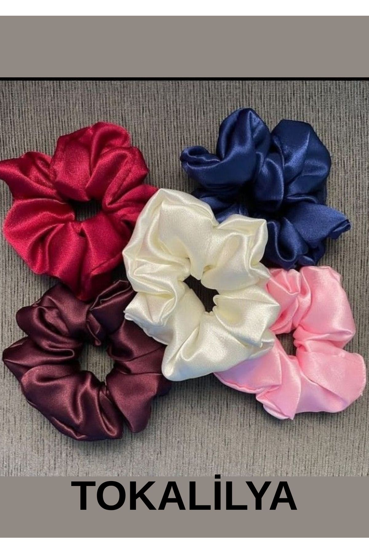 TOKALİLYA Kadın saten renkli scrunchie simit lastikli toka seti