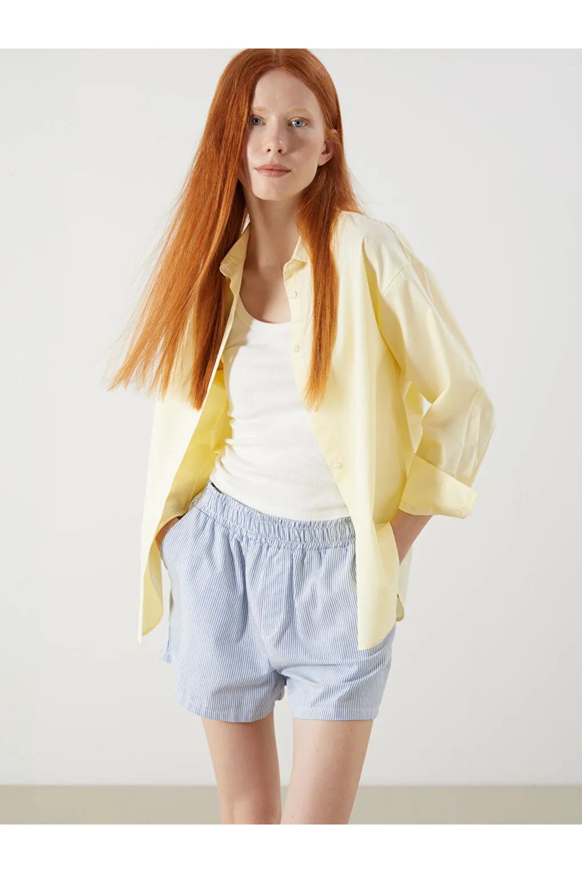 LC Waikiki XSIDE Sari Oversize Poplin Kadın Gömlek