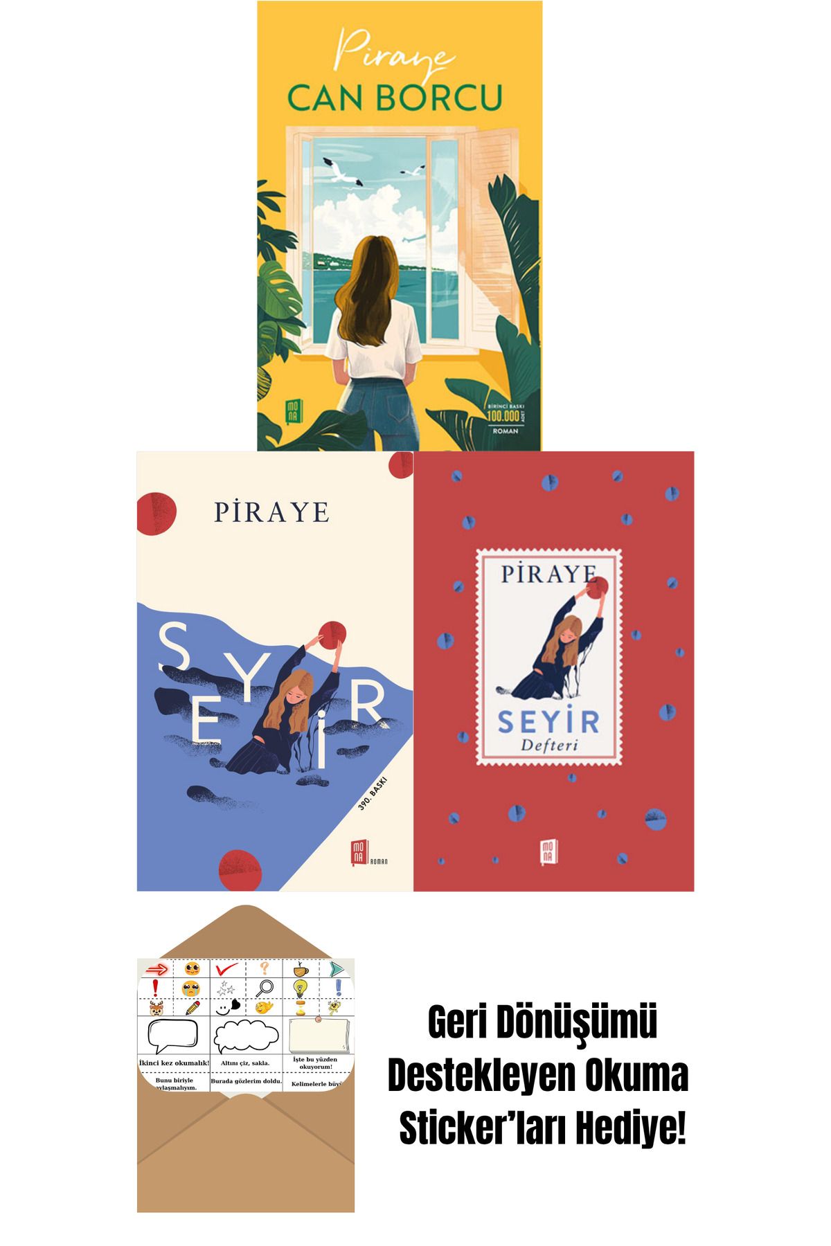Mona Kitap Seyir + Seyir Defteri + Can Borcu 3 Kitap Set + Okuma Sticker'ları