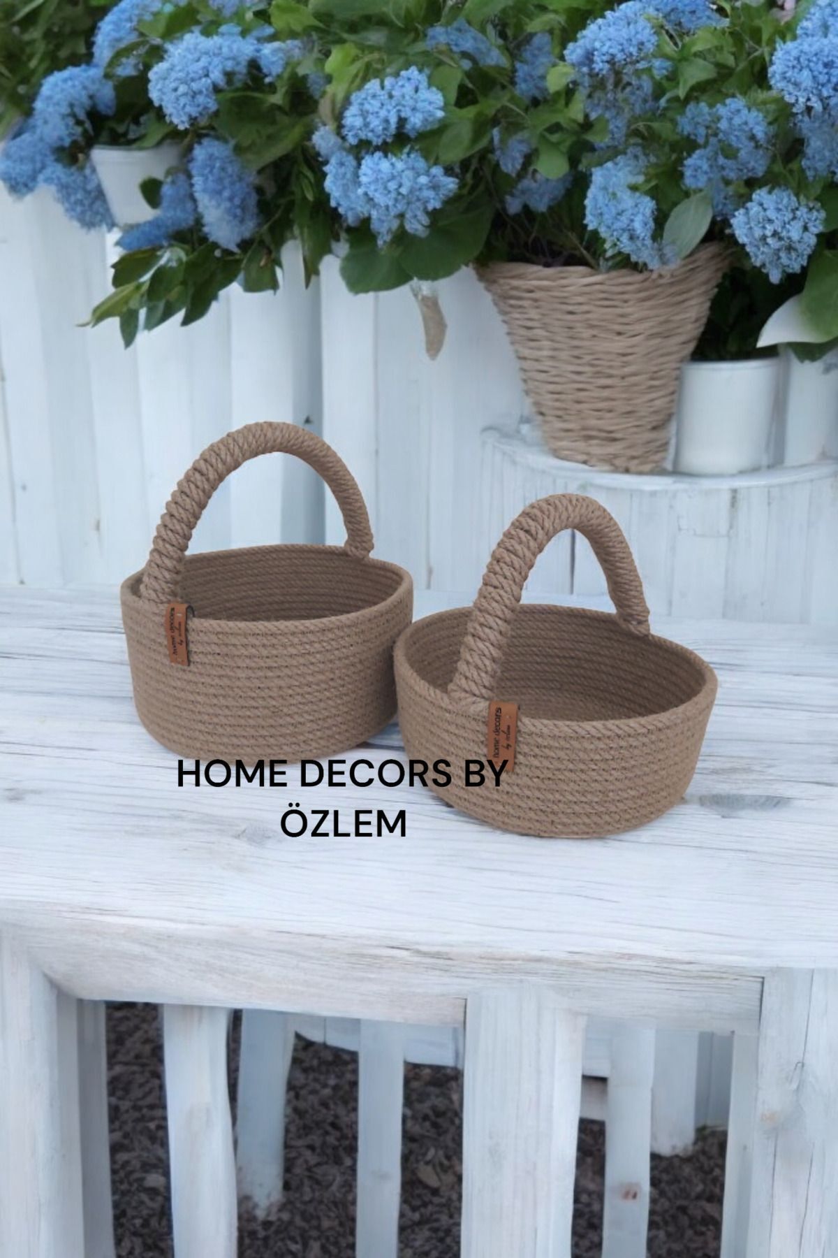teknotrust 2'li Hasır Sepet Düzenleyici, Gri&Beyaz, 20x10cm ve 18x7cm, Dekorasyon ve Hediye