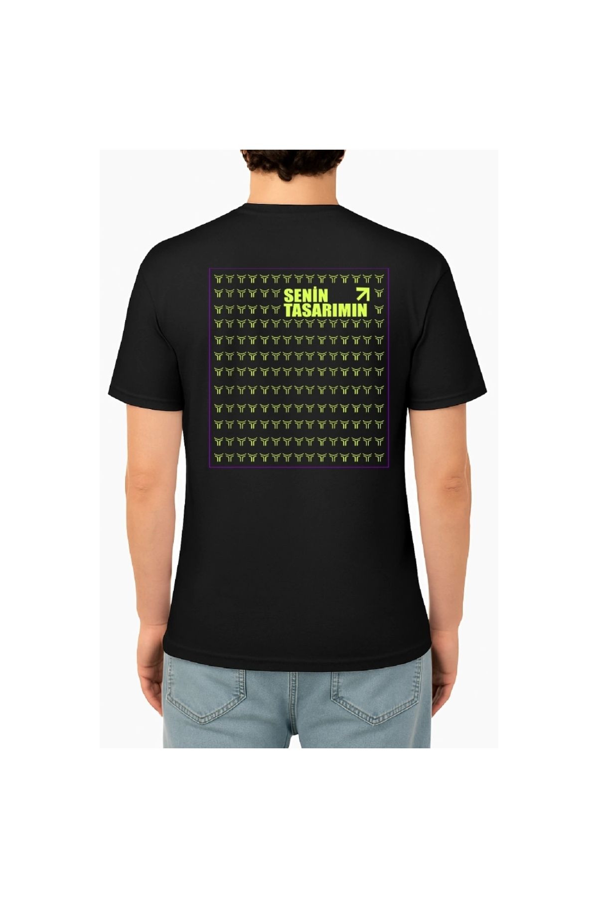 Marsilyan - 24/1 Düz Ön Arka Sizin Tasarımınız Oversize T-shirt - Siyah
