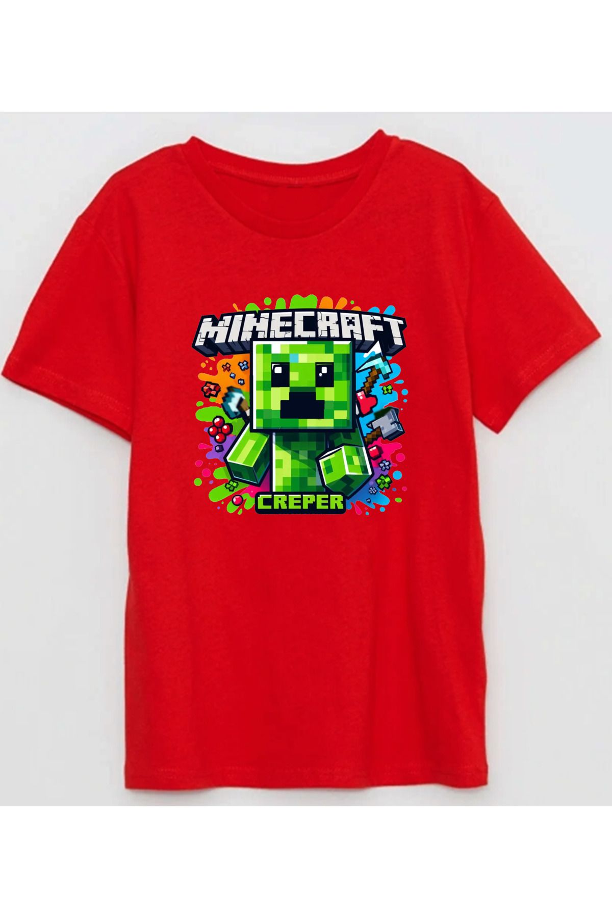 Efendioğlu Design Renkli Mine Craft Karakteri Cooper Pamuklu Çocuk Tshirt