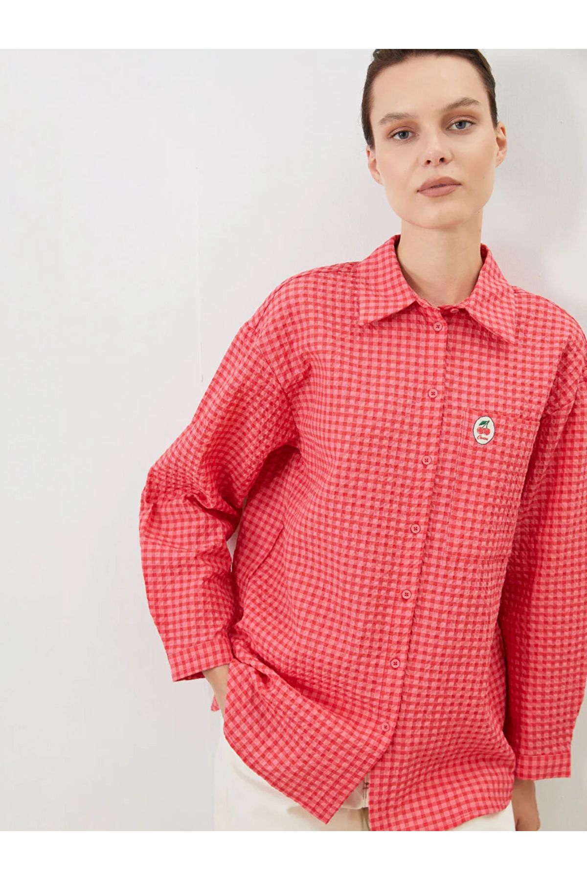 LC Waikiki LCW Modest Kirmizi Ekose Kadın Gömlek Tunik