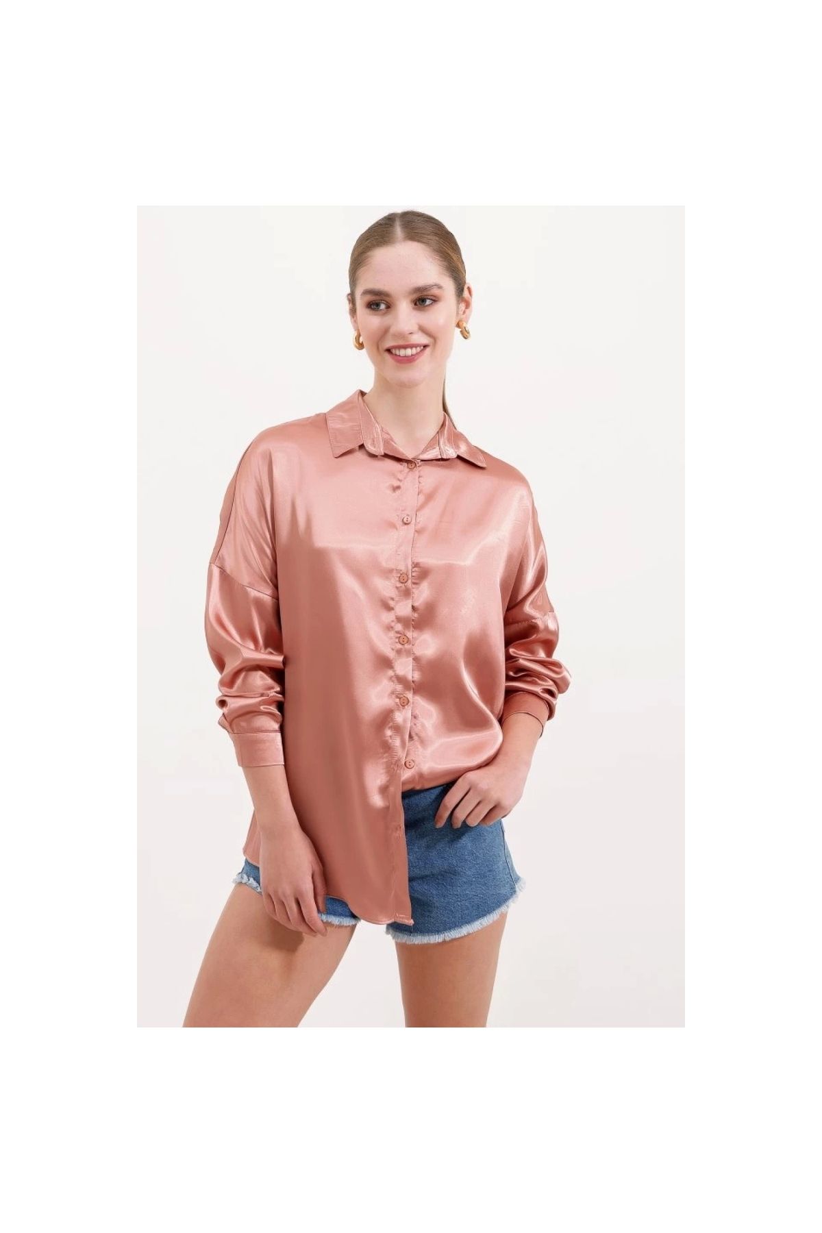 Marsilyan - 3985 Oversize Saten Gömlek