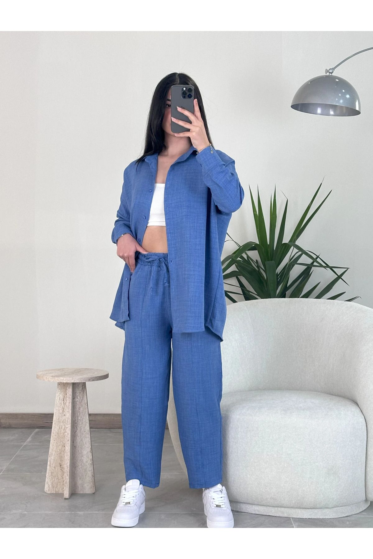 Kyra Studios Mavi Keten Alt Üst Takım 1021