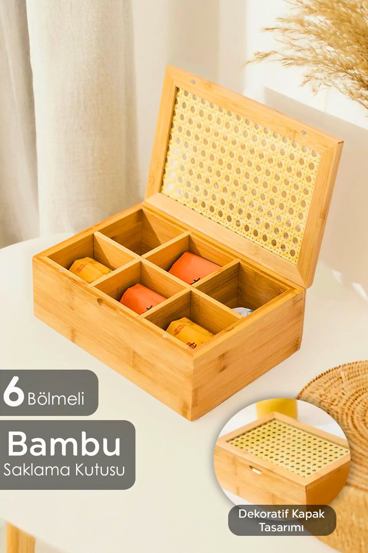 teknotrust Altı bölmeli bambu saklama kutusu, düzen ve şıklık sağlar
