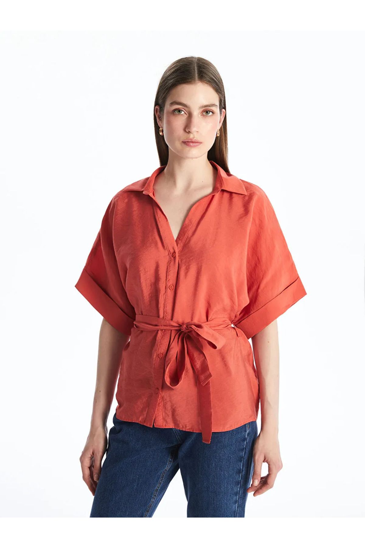 LC Waikiki LCWAIKIKI Classic Turuncu Oversize Modal Karışımlı Kadın Gömlek