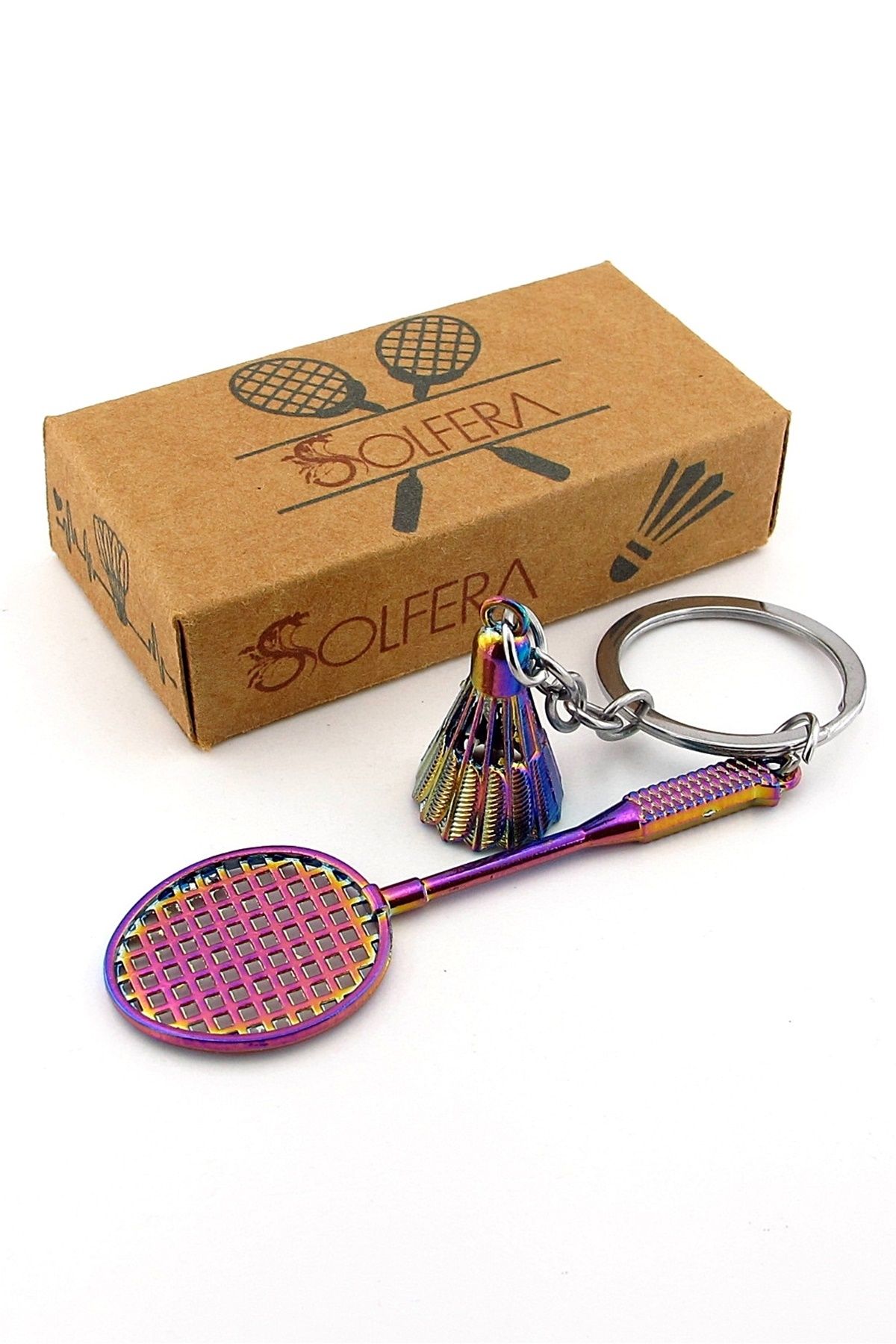 Solfera Badminton Topu ve Raketi Sporcu Tenis Yanar Döner Renk Metal Anahtarlık KC350