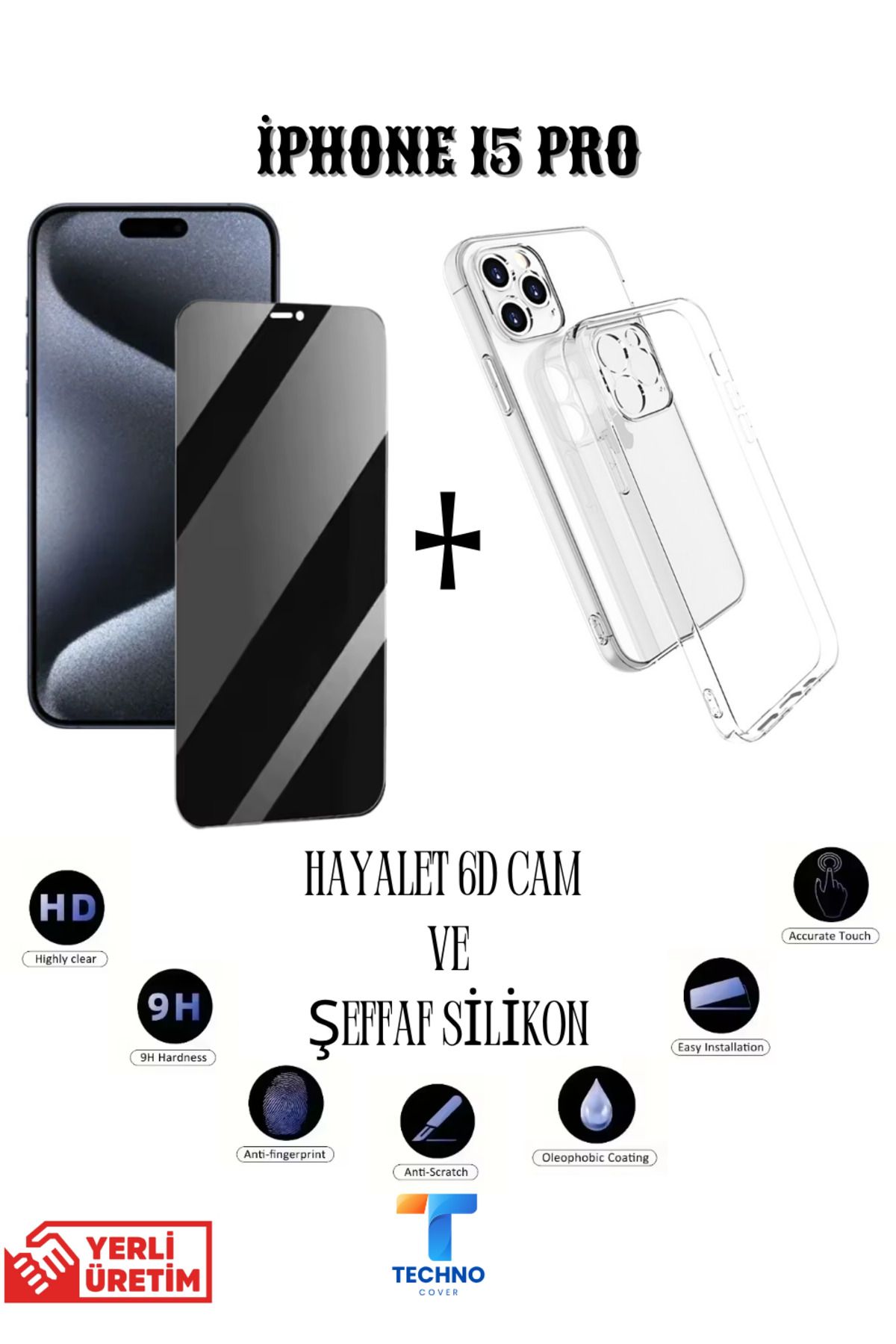 foxpower İphone 15 Pro Hayalet Ekran Koruyucu ve Şeffaf Kılıf 2li Avantajlı Paket