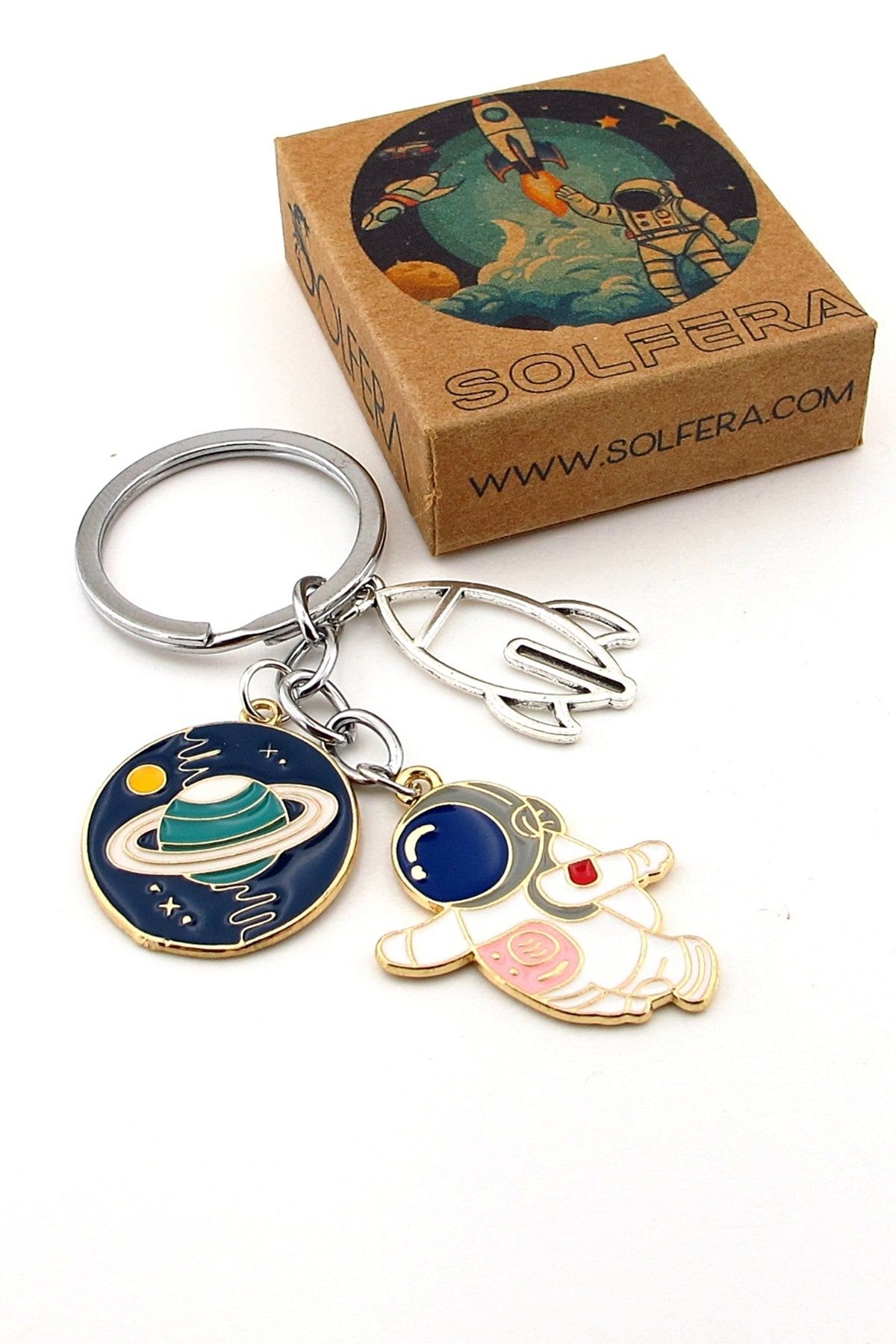 Solfera Astronot Uzay Roket Satürn Anahtarlık Çanta Süsü Charm KC373