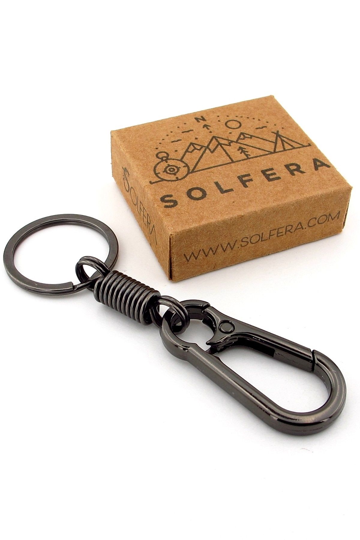Solfera Antrasit Metal Yaylı Kanca Outdoor Karabiner Anahtarlık KC329