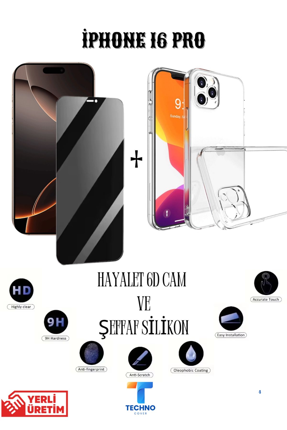 foxpower İphone 16 Pro Hayalet Ekran Koruyucu ve Şeffaf Kılıf 2li Avantajlı Paket
