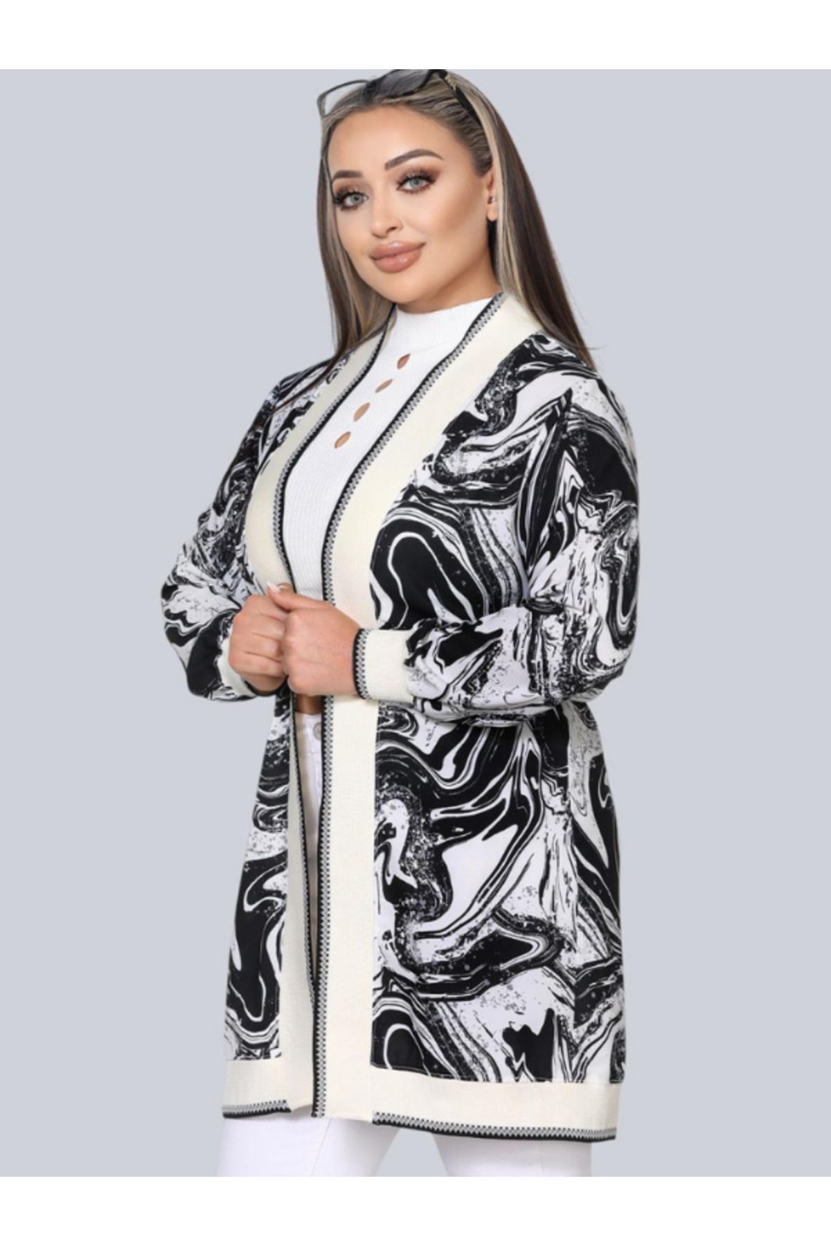BERNEO Kadın Şerit Detaylı Tesettür Kimono