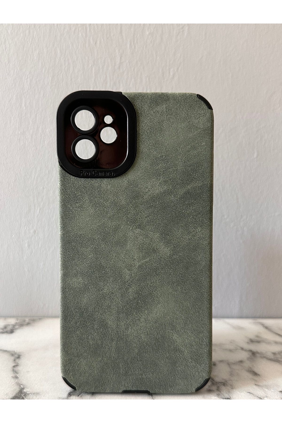 KILIF DEPOSU Apple iPhone 11 Uyumlu Deri Görünümlü Pro Kamera Korumalı Şık Yeşil/Haki, Lacivert Silikon Kılıf