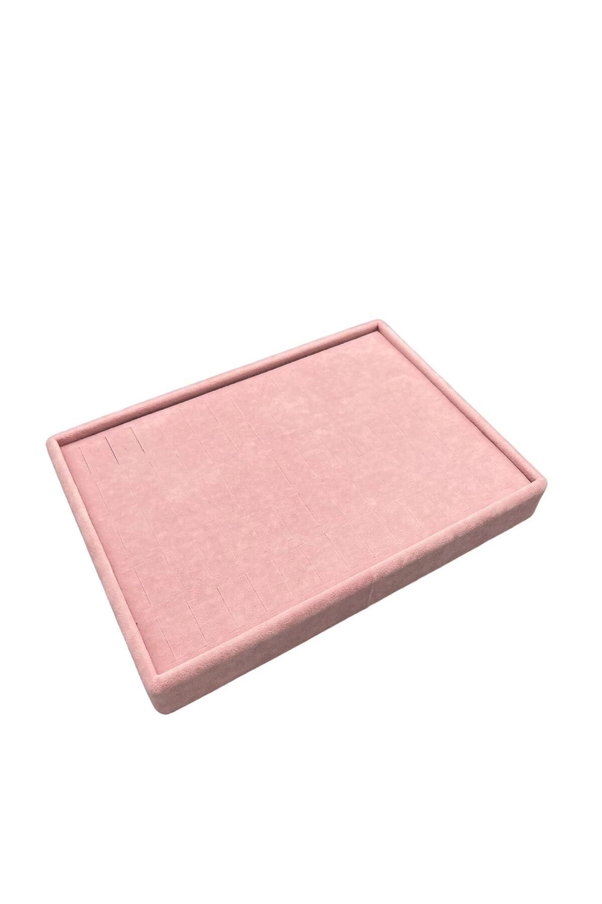 teknotrust Pembe Süet Kumaş Küçük Boy Yüzük ve Küpe Tablası 24/17,5 cm