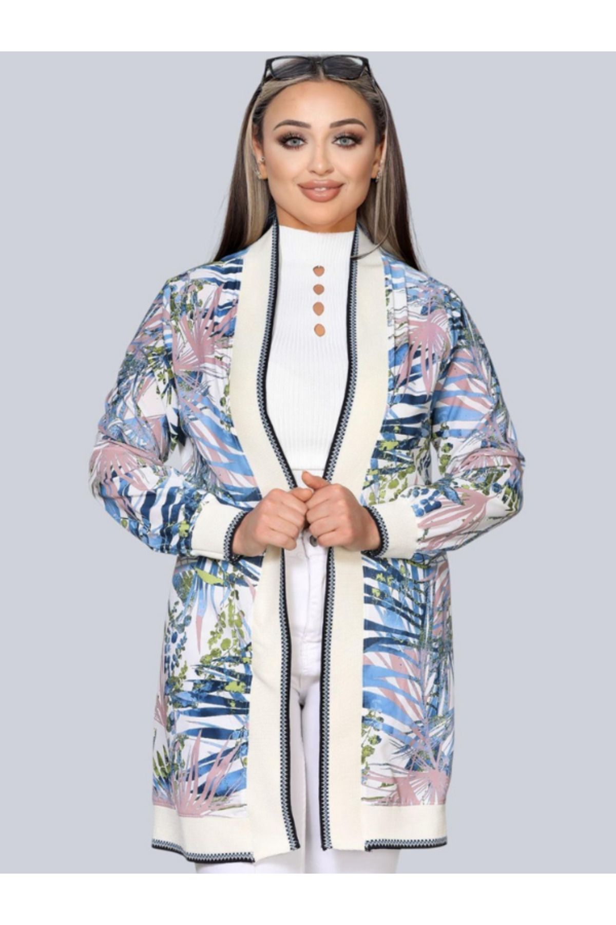 BERNEO Kadın Şerit Detaylı Tesettür Kimono