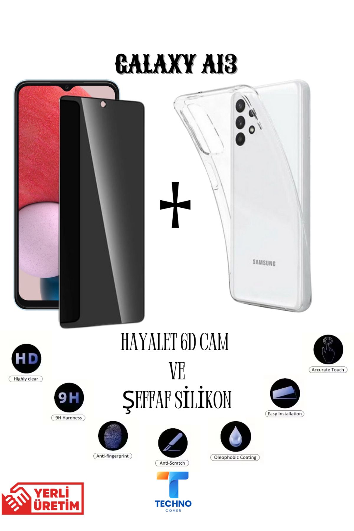 foxpower Samsung A13 Hayalet Ekran Koruyucu ve Şeffaf Kılıf 2li Avantajlı Paket