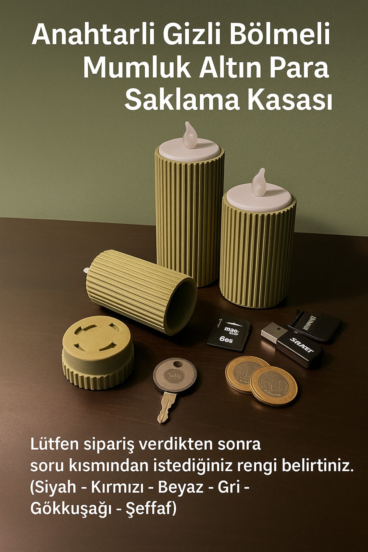 Saatistan Gizli Bölmeli Mumluk, Güvenli ve Şık Altın Para Saklama Kasası