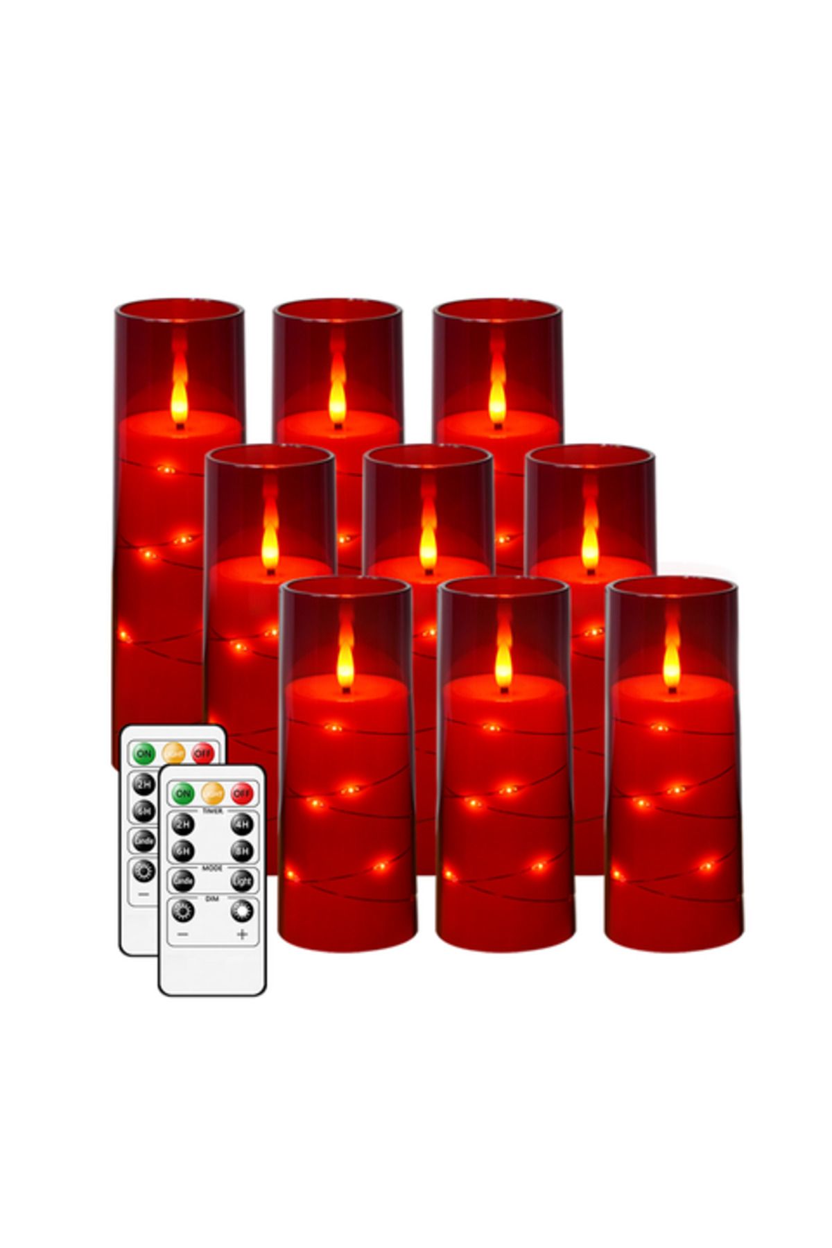 AcronicPro-Set of 9 LED Candles with Remote Control, Decorative for Festive Events and Parties, Red 4