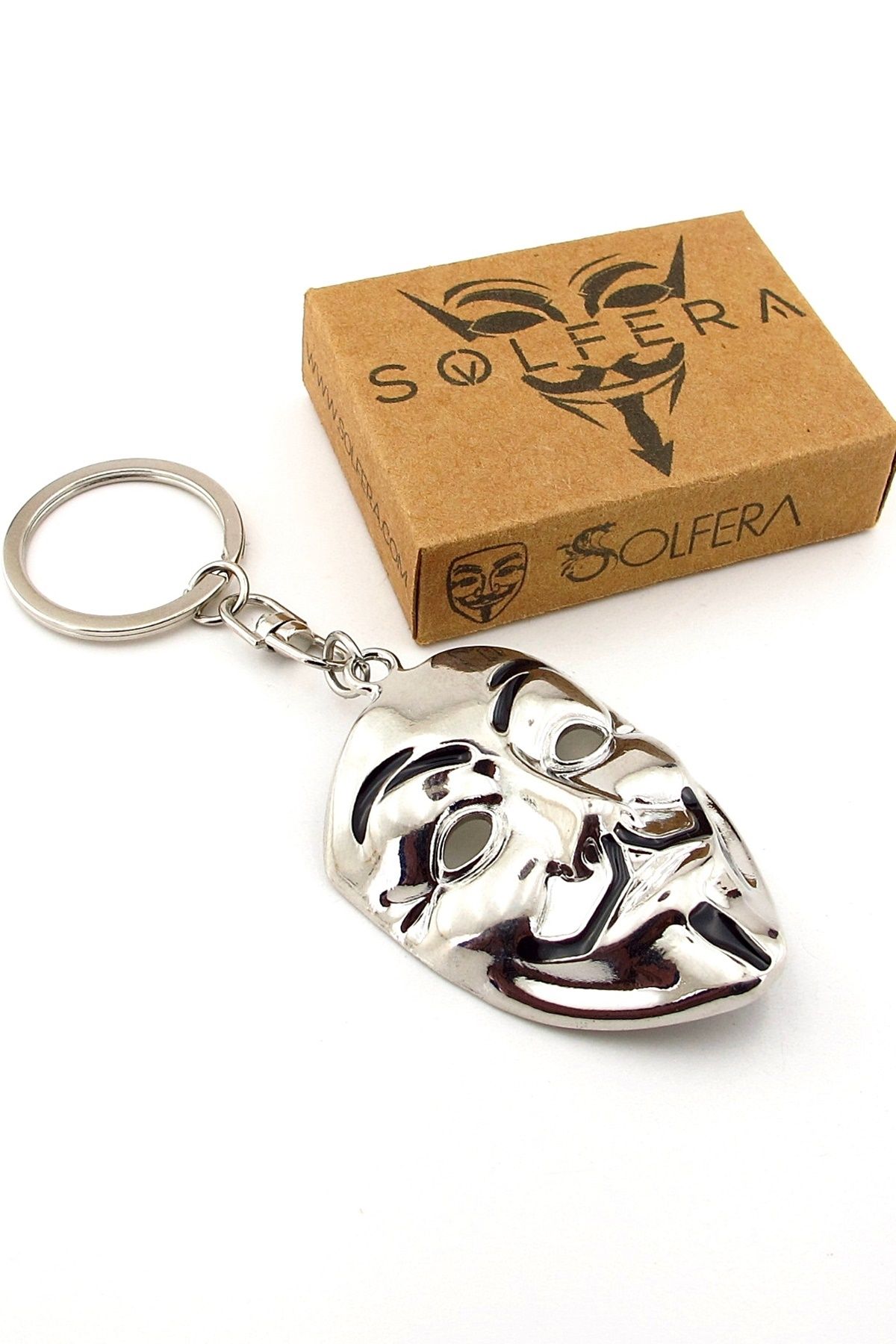 Solfera V For Vendetta Maske Anonim Gümüş Renkli Metal Anahtarlık KC362
