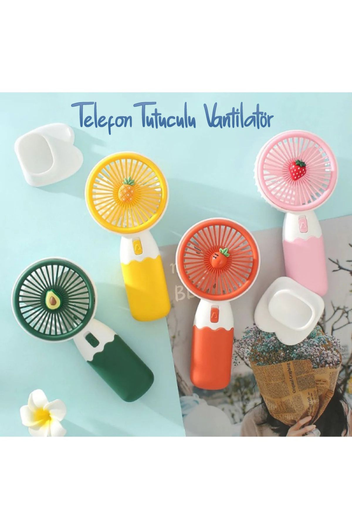 Blooming Plus Mini Vantilatör Güçlü Serinletici Taşınabilir Şarjlı Masa Üstü Sessiz Standlı Turuncu