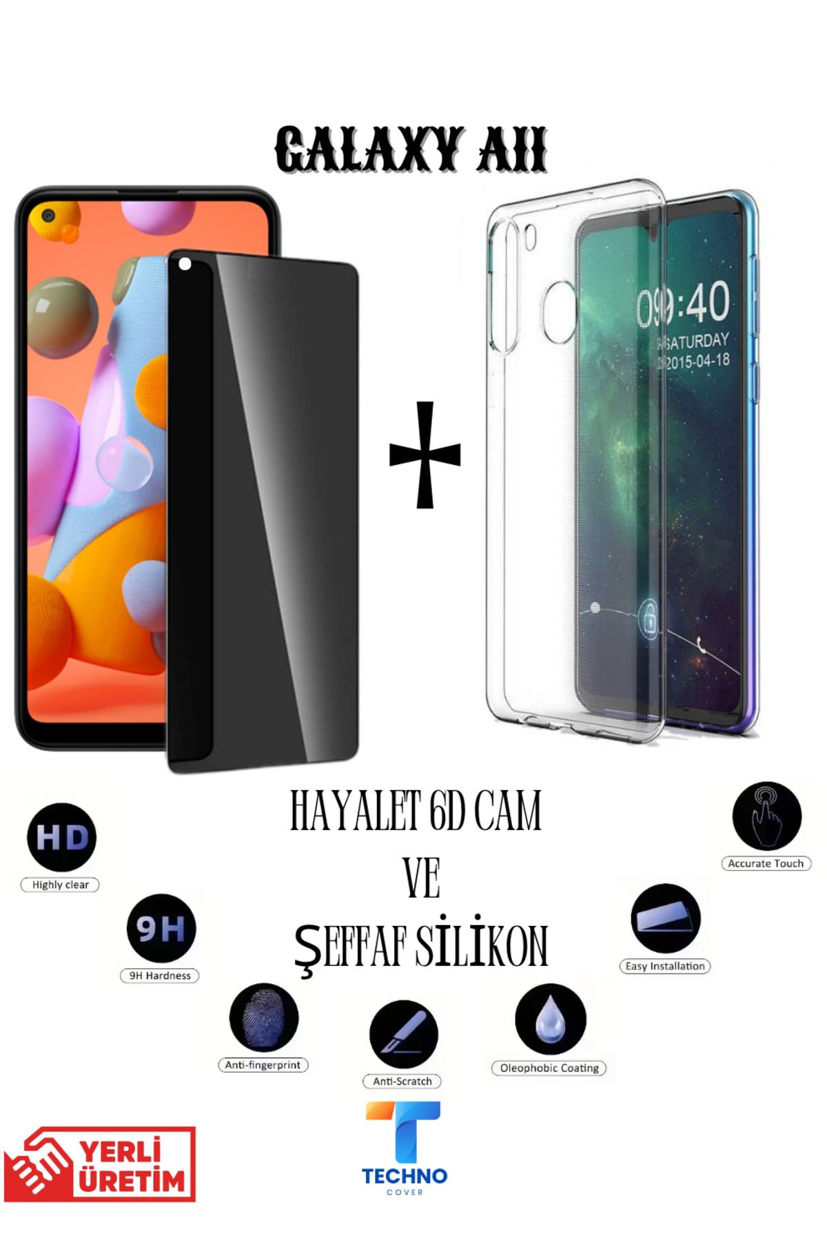 foxpower Samsung A11 Hayalet Ekran Koruyucu ve Şeffaf Kılıf 2li Avantajlı Paket