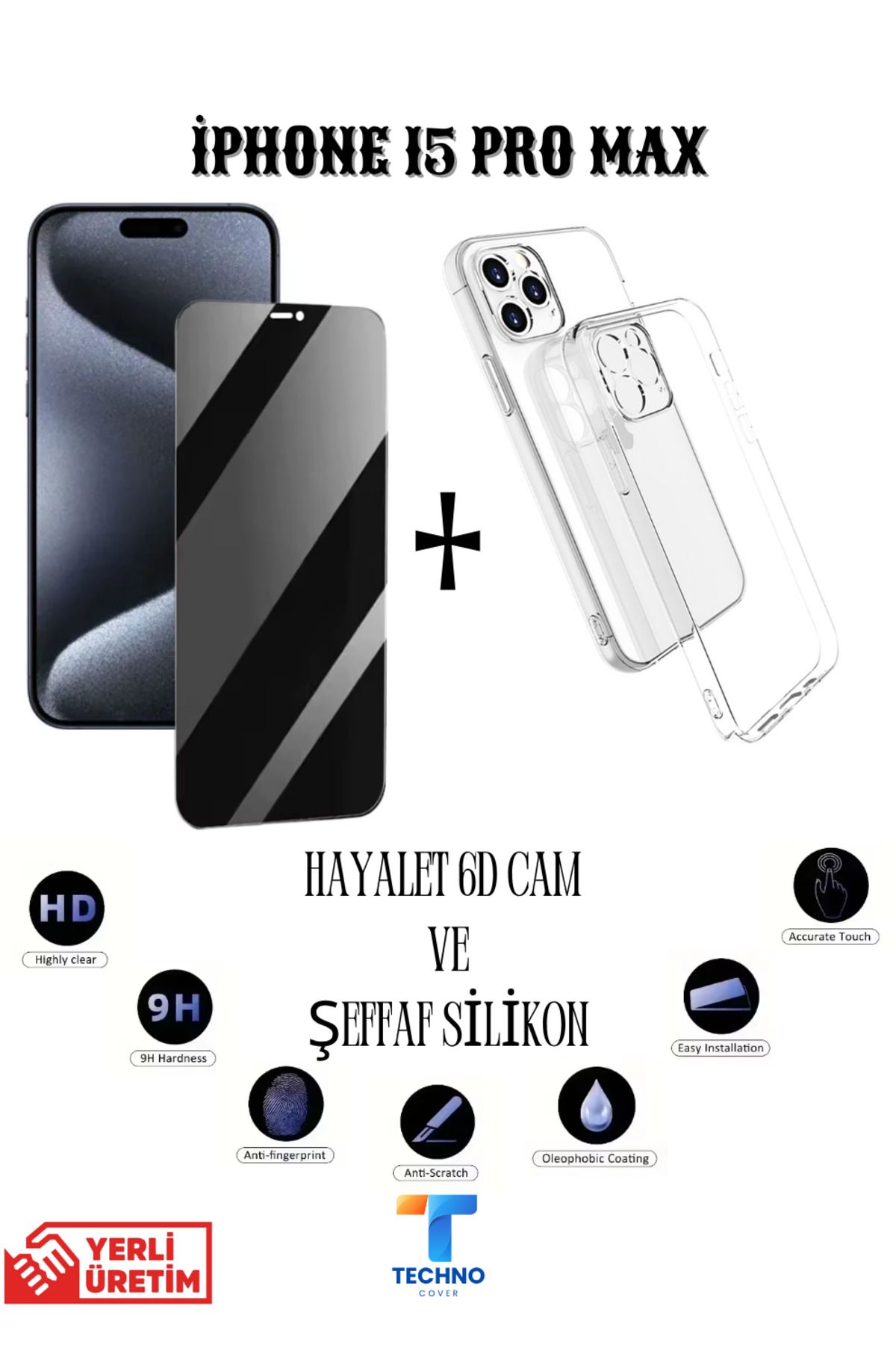 foxpower İphone 15 Pro Max Hayalet Ekran Koruyucu ve Şeffaf Kılıf 2li Avantajlı Paket