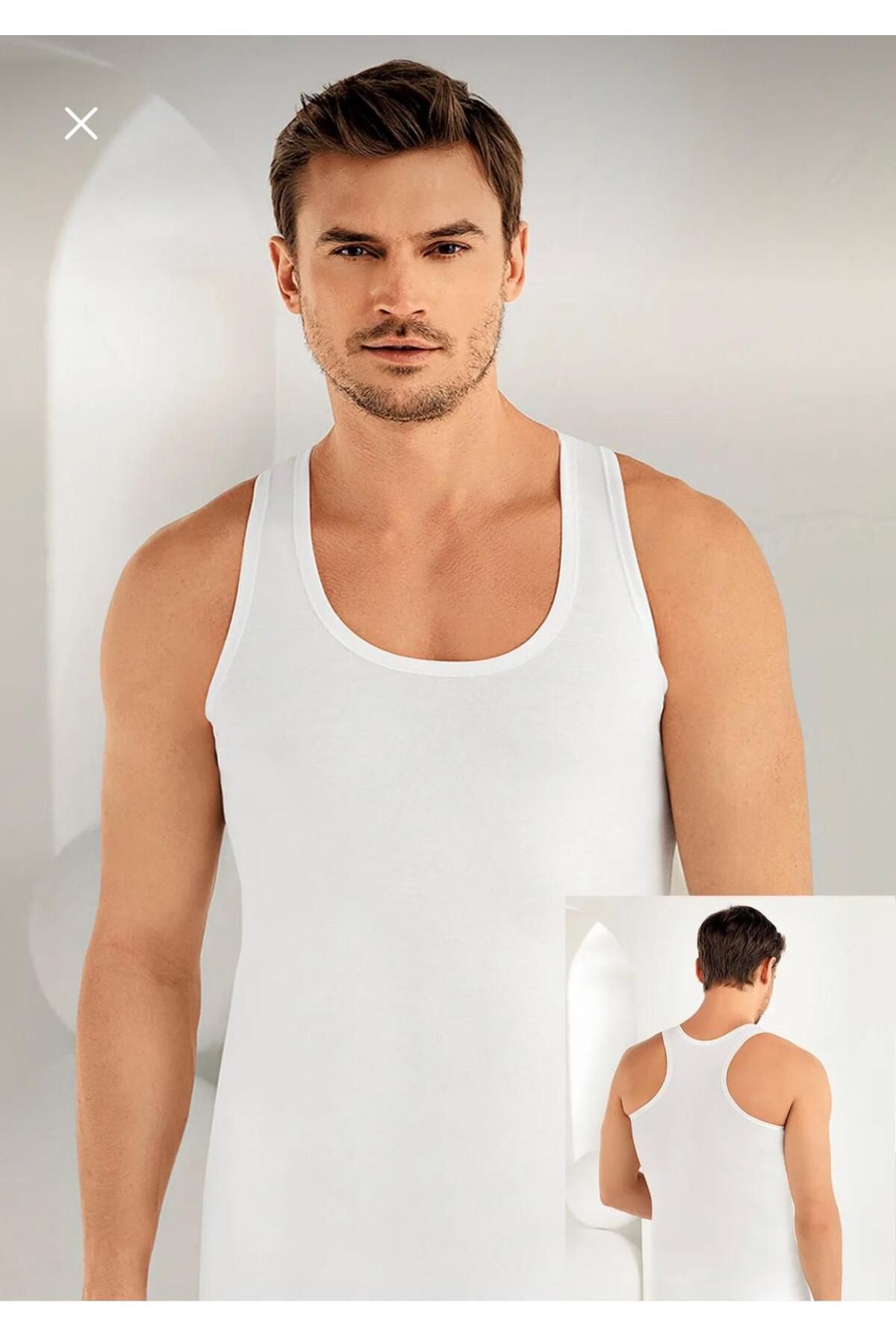 MORELOVE *****Şahinler Me030, 6'lı Paket, Erkek Likralı Beyaz Üçgen Rambo Atlet Me030-6