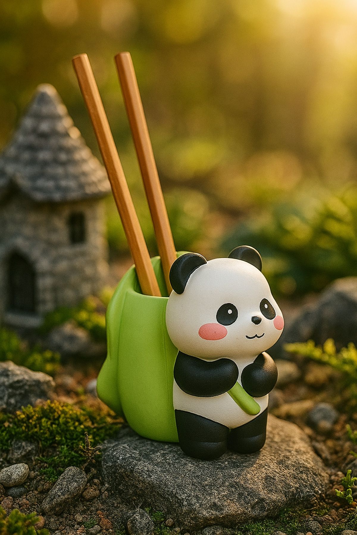 ShowArt Hediyelik Panda Modeli Şirin Kalemlik/ Dekoratif Kalemlik Biblo (9x8.5x10cm)