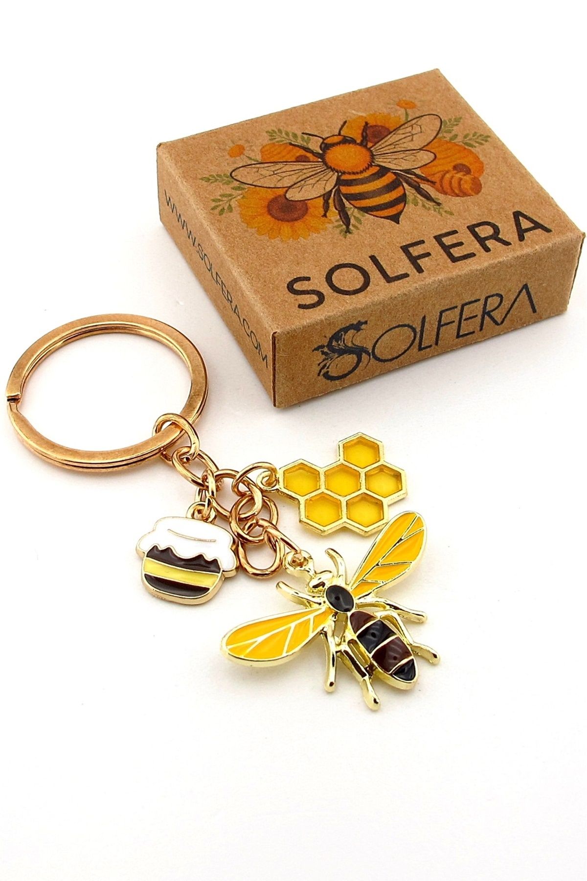 Solfera Bal Arısı Petek Bal Kavanozu Doğa Anahtarlık Çanta Süsü Charm KC379