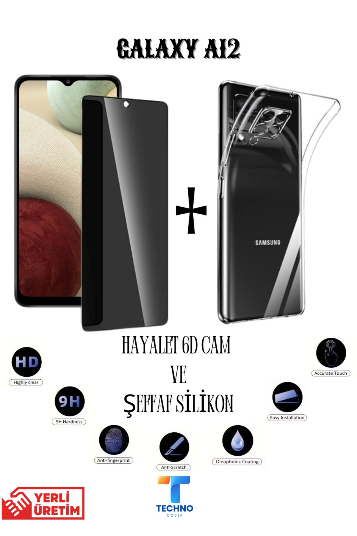 foxpower Samsung A12 Hayalet Ekran Koruyucu ve Şeffaf Kılıf 2li Avantajlı Paket