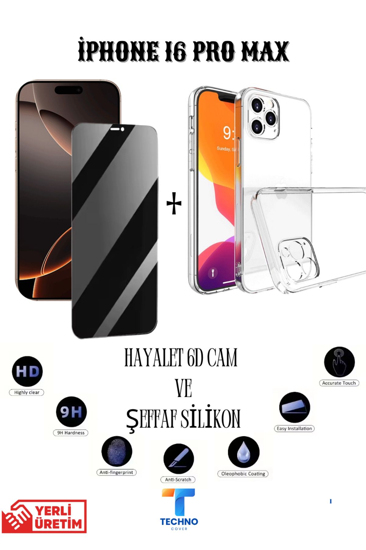 foxpower İphone 16 Pro Max Hayalet Ekran Koruyucu ve Şeffaf Kılıf 2li Avantajlı Paket