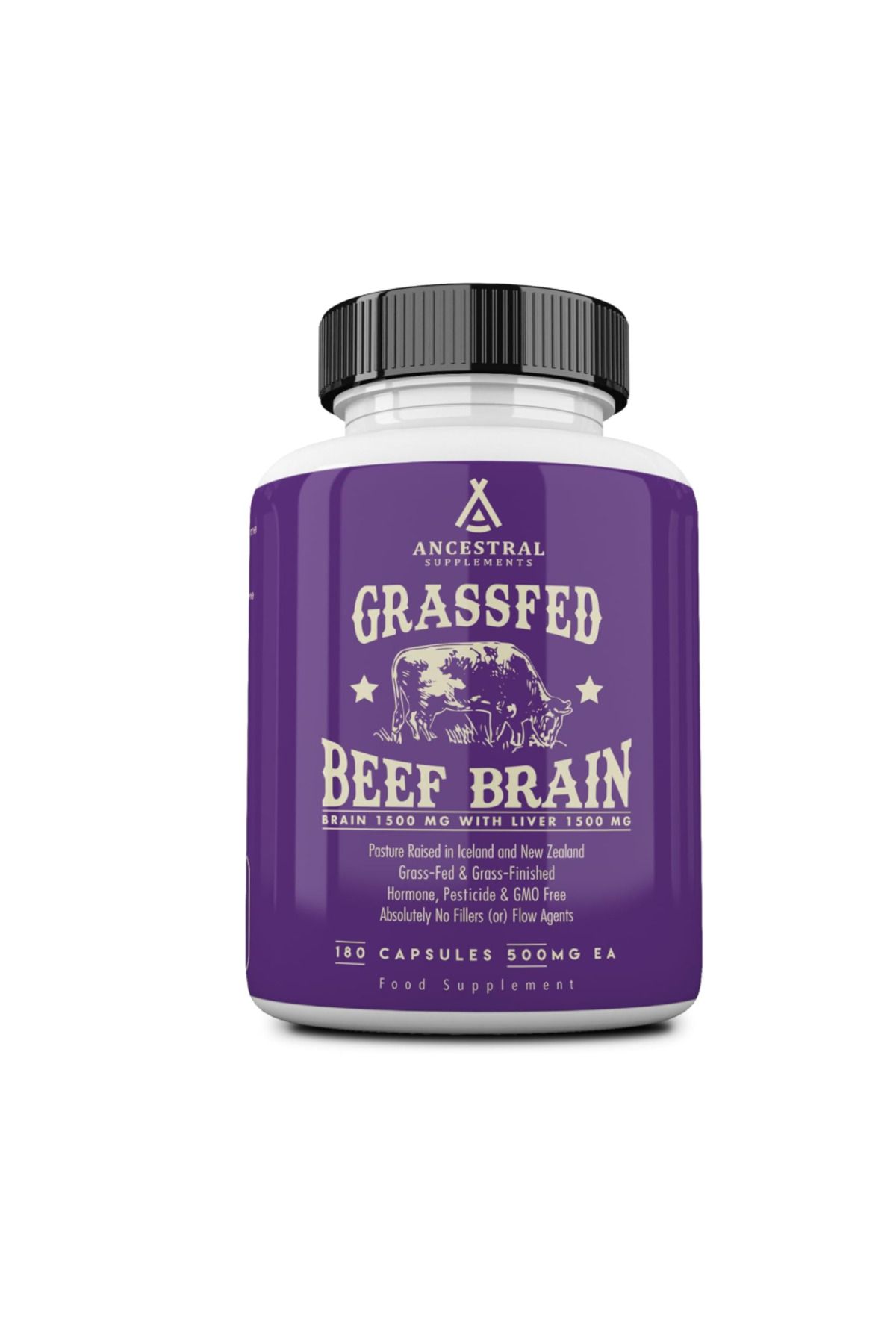 Ancestral Supplements Grass Fed Beef Brain with Beef Liver Food Brain Support Promotes Brain, Mood, Memory 180 Capsules