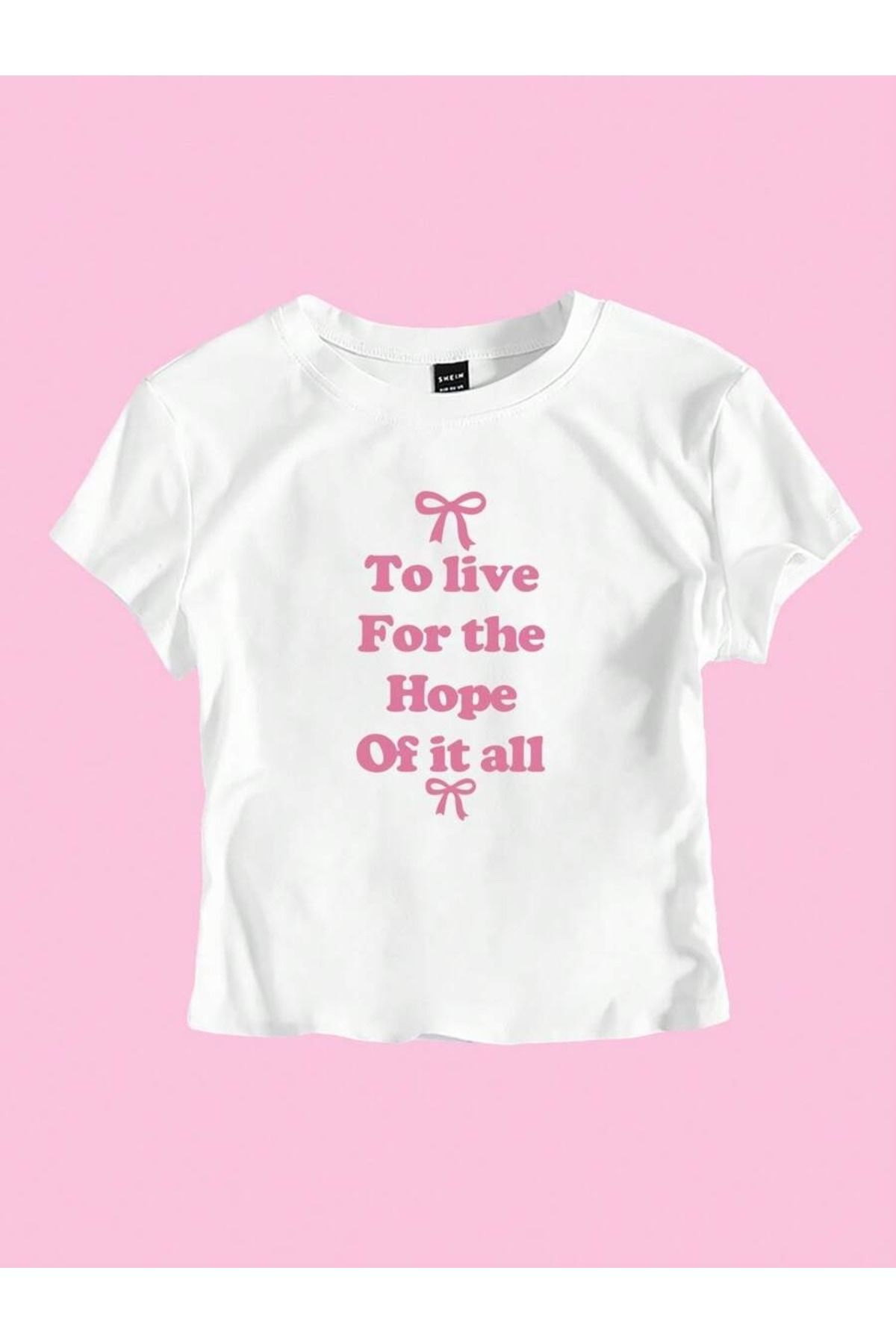 OVER HEAD Kadın Kurdele Yazılı Baskılı Baskılı Baby Tee Crop T-shirt