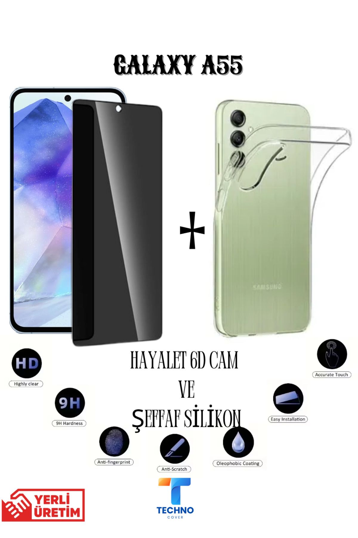 foxpower Samsung A55 Hayalet Ekran Koruyucu ve Şeffaf Kılıf 2li Avantajlı Paket