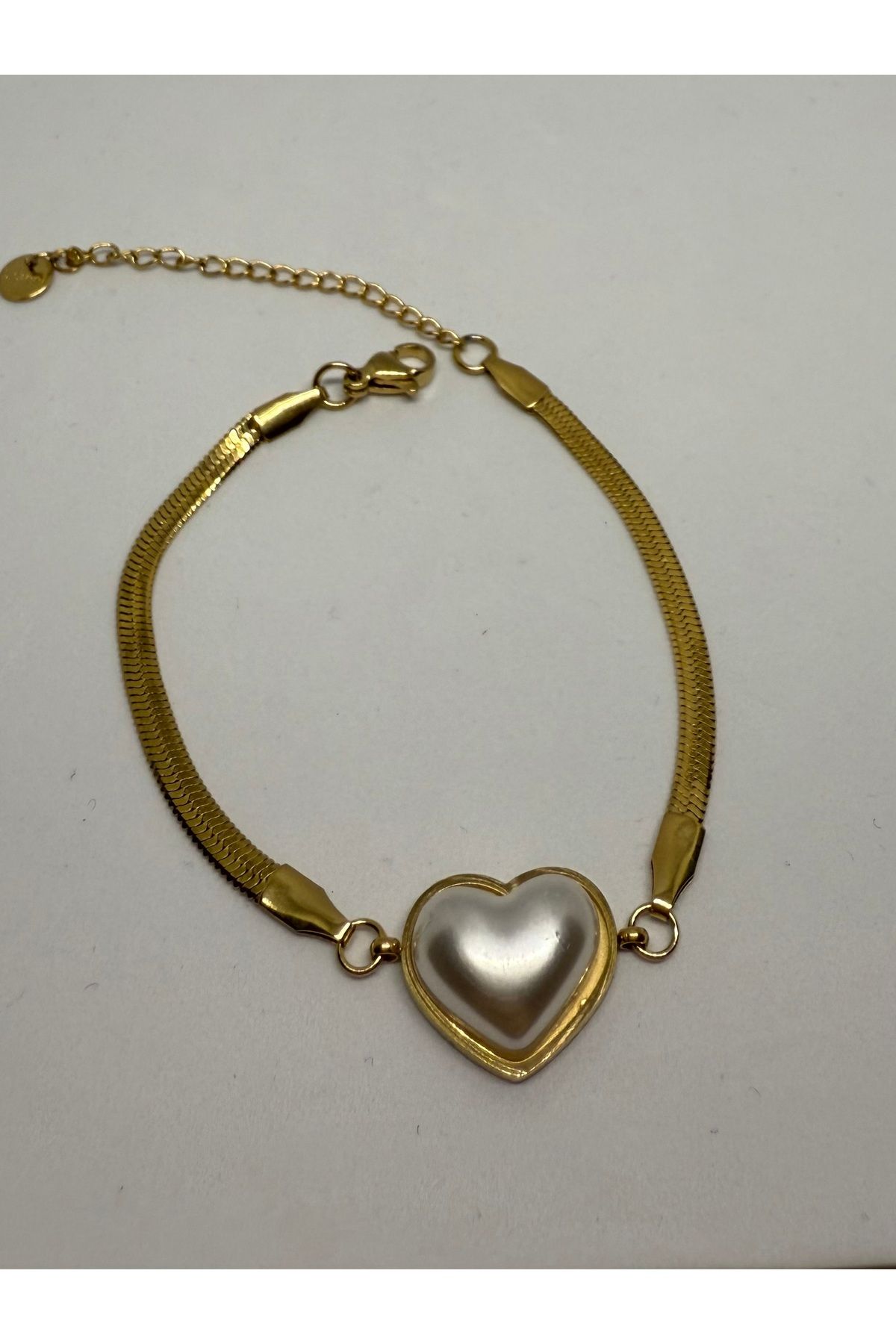 Gulsah's Store Çelik gold sedefli inci kalp italyan bileklik