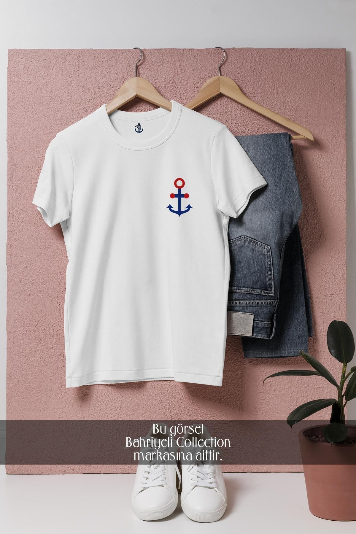 bahriyeli.jpeg Oversize Bordo Mavi Çıpa - Çapa Cep Tasarımlı Unisex T-Shirt