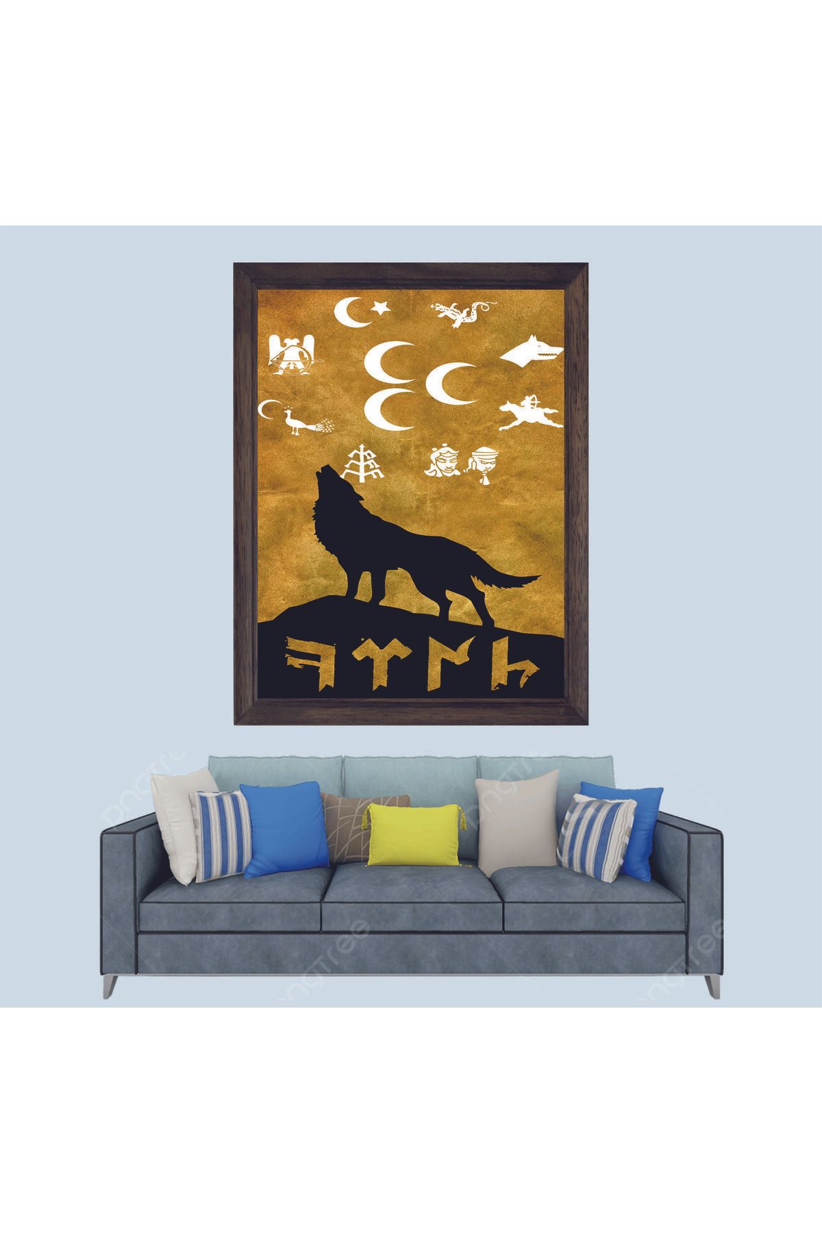 Lioncraft Türkçü Bozkurt ve Türk Devletleri Arması Çerçeveli Duvar Tablosu 30x45 cm