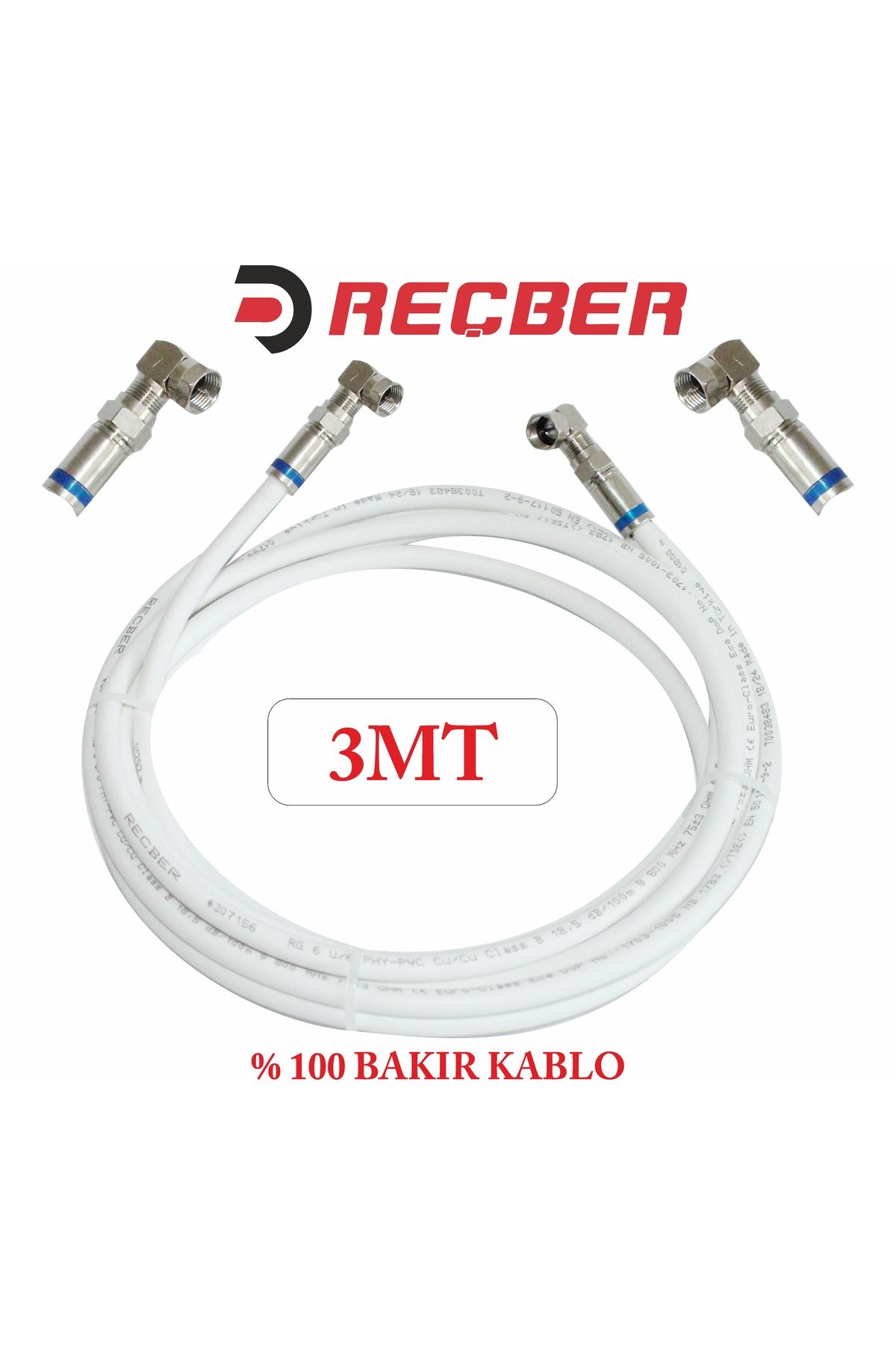 REÇBER 3 METRE HAZIR UYDU KABLOSU BAKIR F VE L KONNEKTÖRLÜDÜR