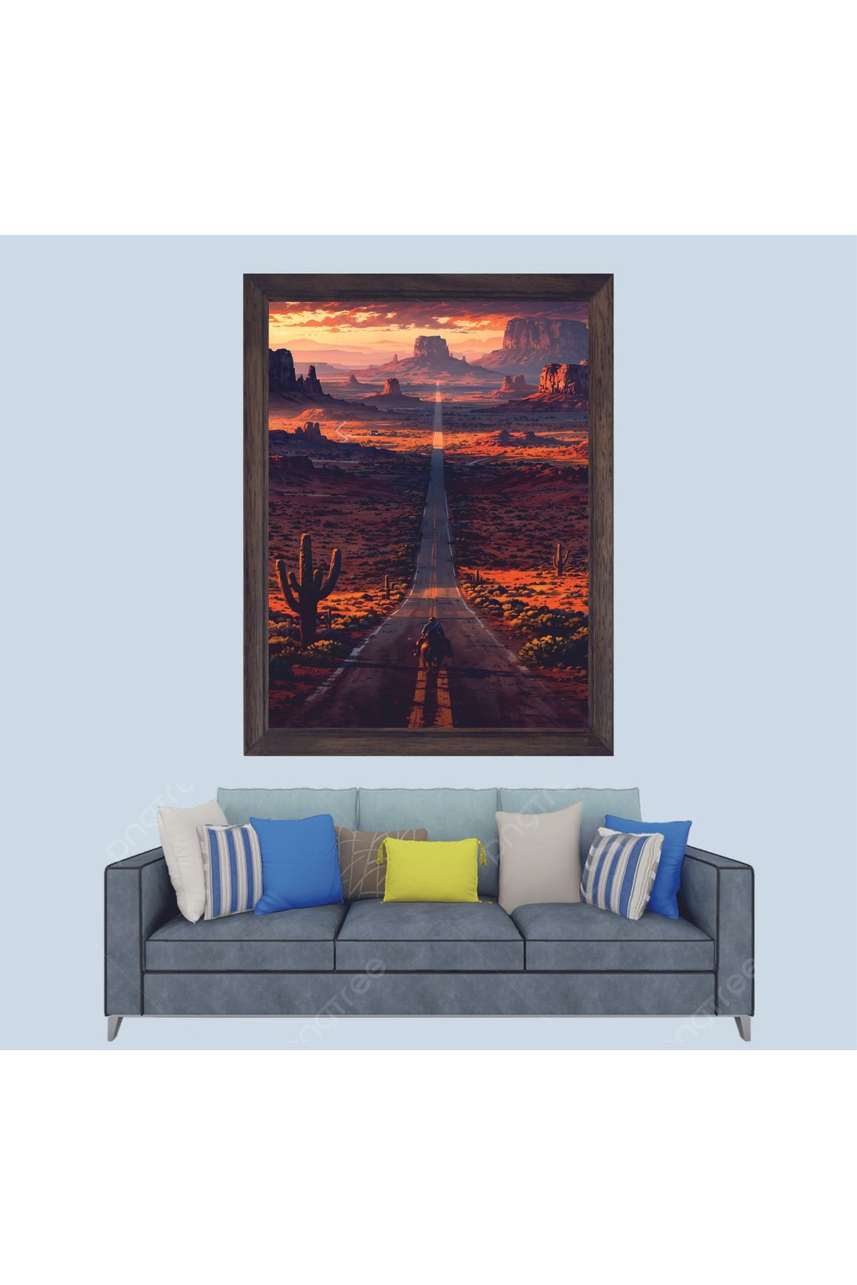 Lioncraft Vahşi Batı Kovboy Manzaralı Çerçeveli Duvar Tablosu 30x45 cm